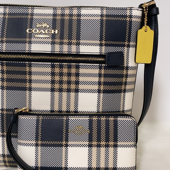 NWT💃Coach Bundle Rowan File Bag With Garden Plaid And Corner Zip Wristlet - Picture 7 of 10
